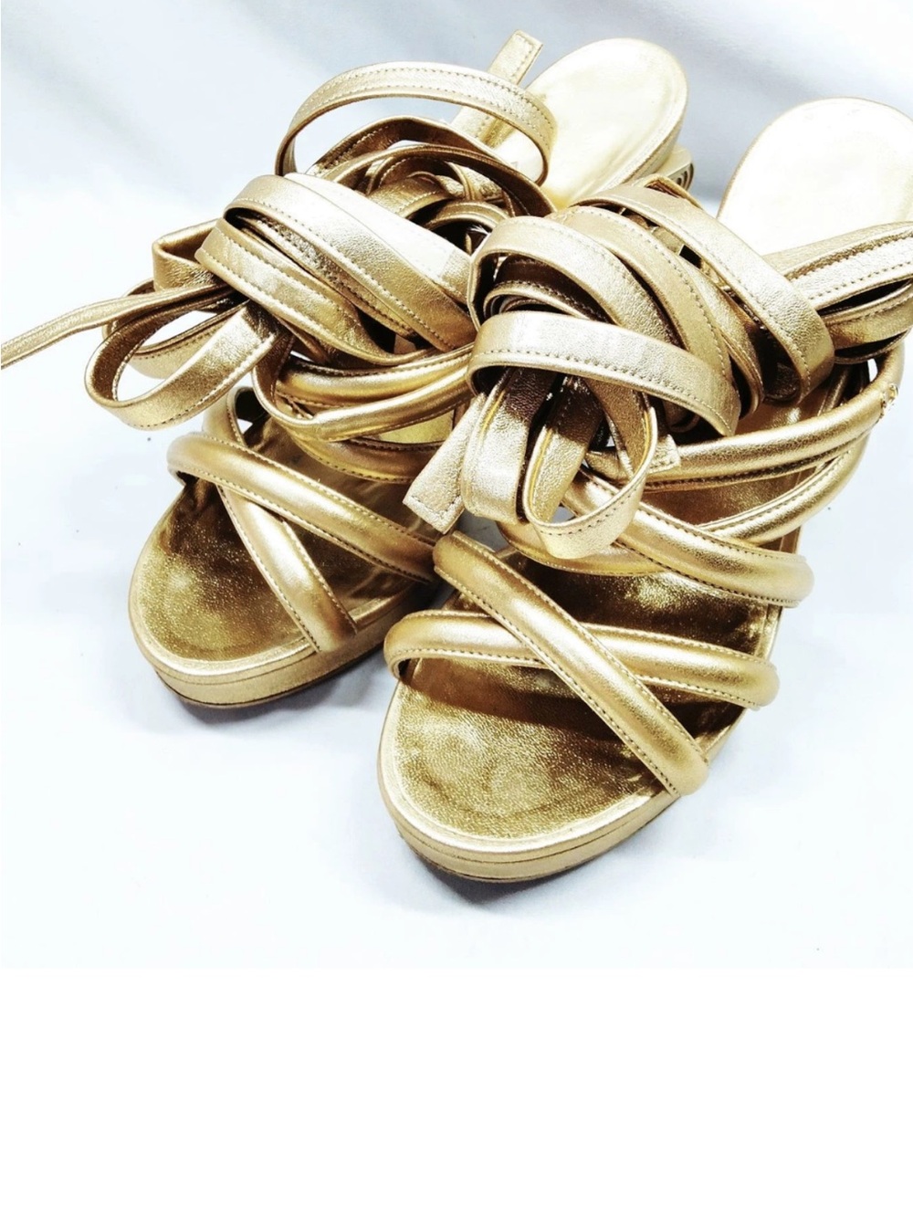 Gold Strappy Tie-Up Gladiator Sandals – Chanel EU 37C